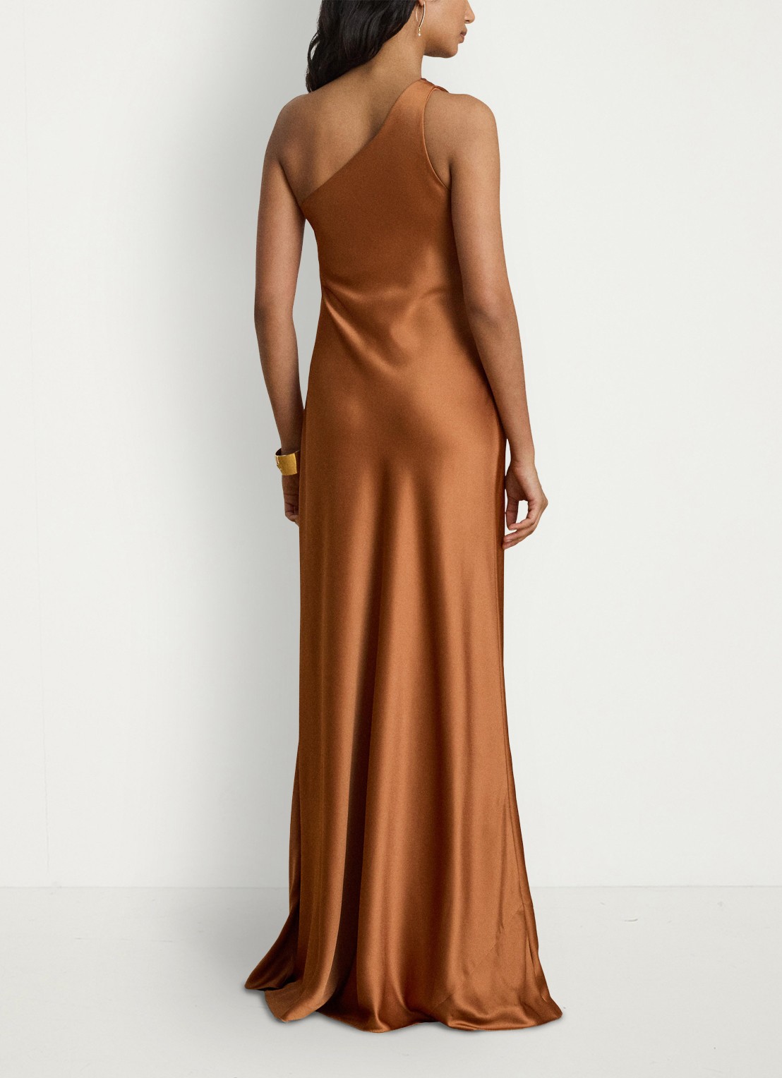 Ralph Lauren One shoulder maxi jurk van satijn - achterkant 5 red terracotta / rood