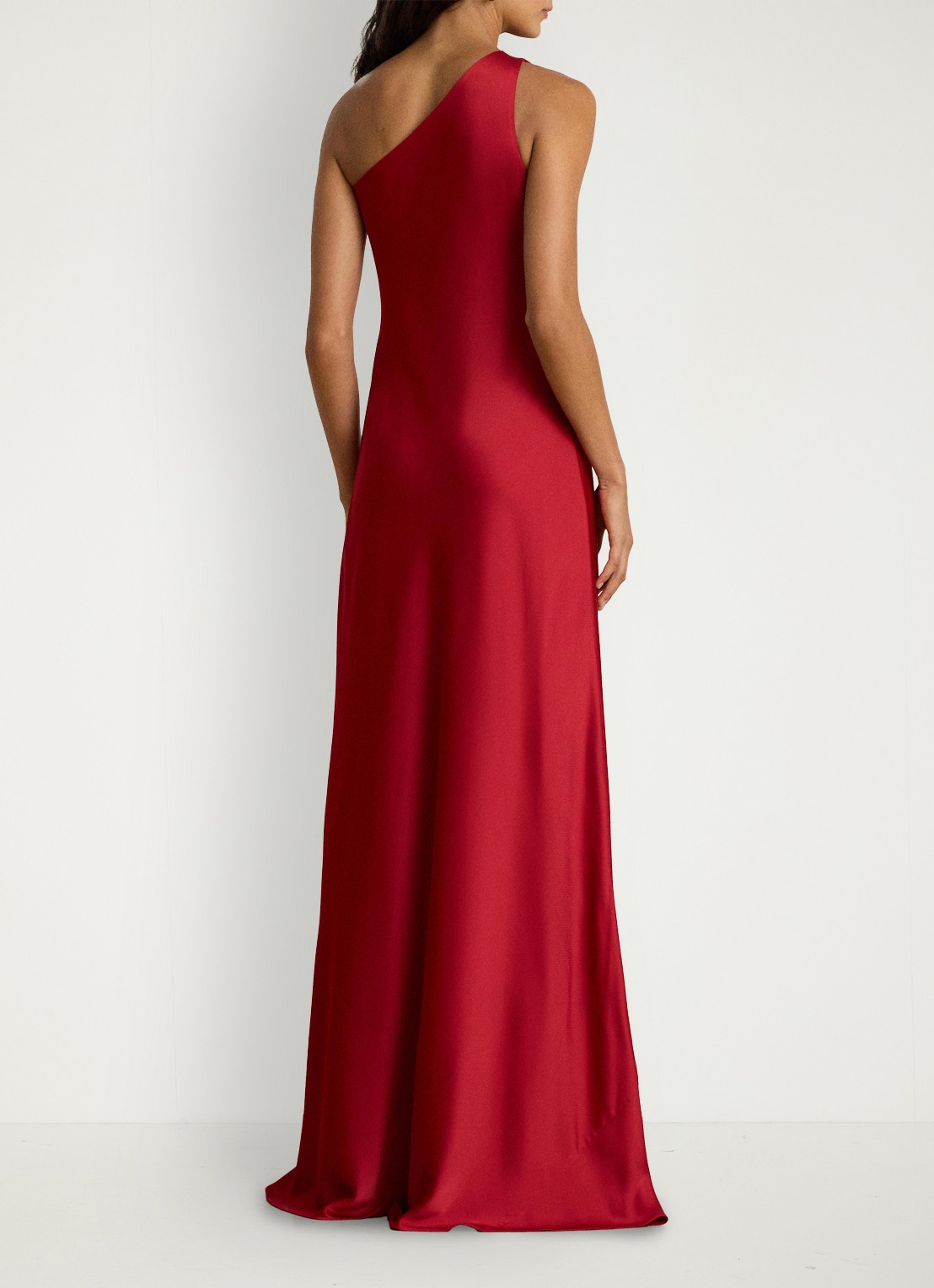 Ralph Lauren One shoulder maxi jurk van satijn - achterkant ralph red / rood