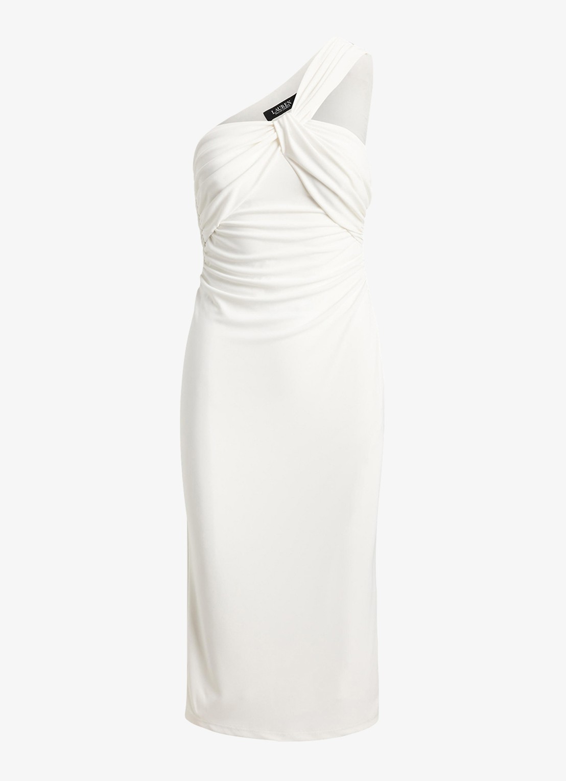 Ralph Lauren One shoulder midi jurk met geknoopt detail - voorkant wit