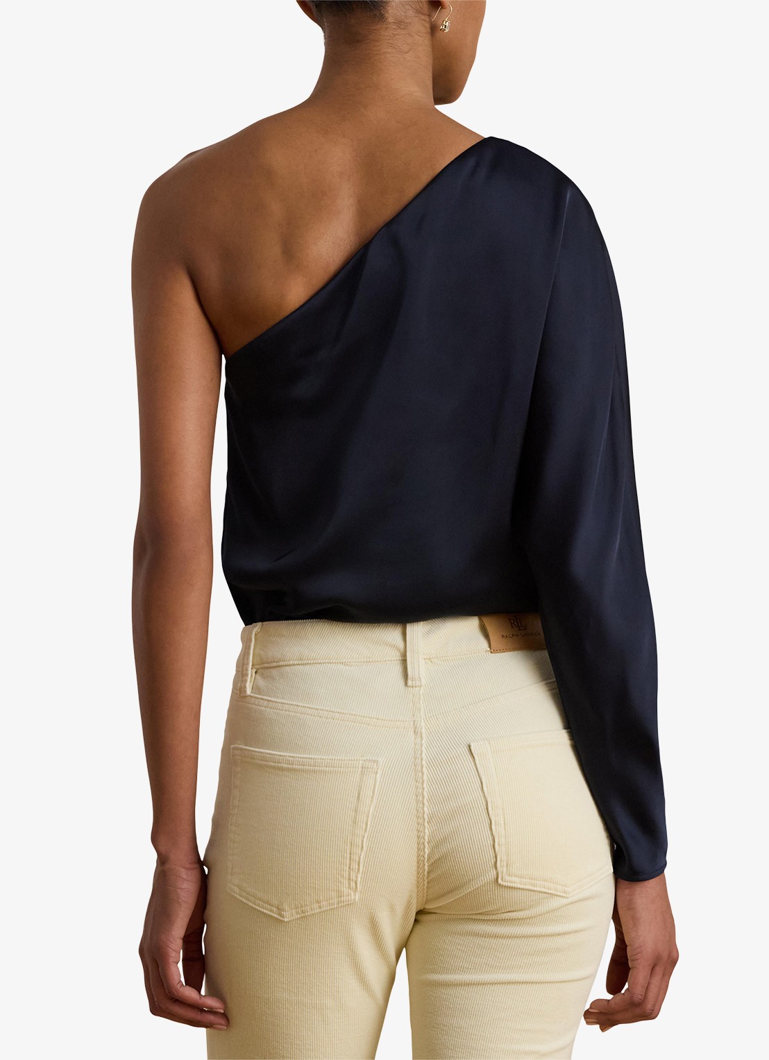Ralph Lauren One shoulder top met plooidetail - achterkant 4 donkerblauw