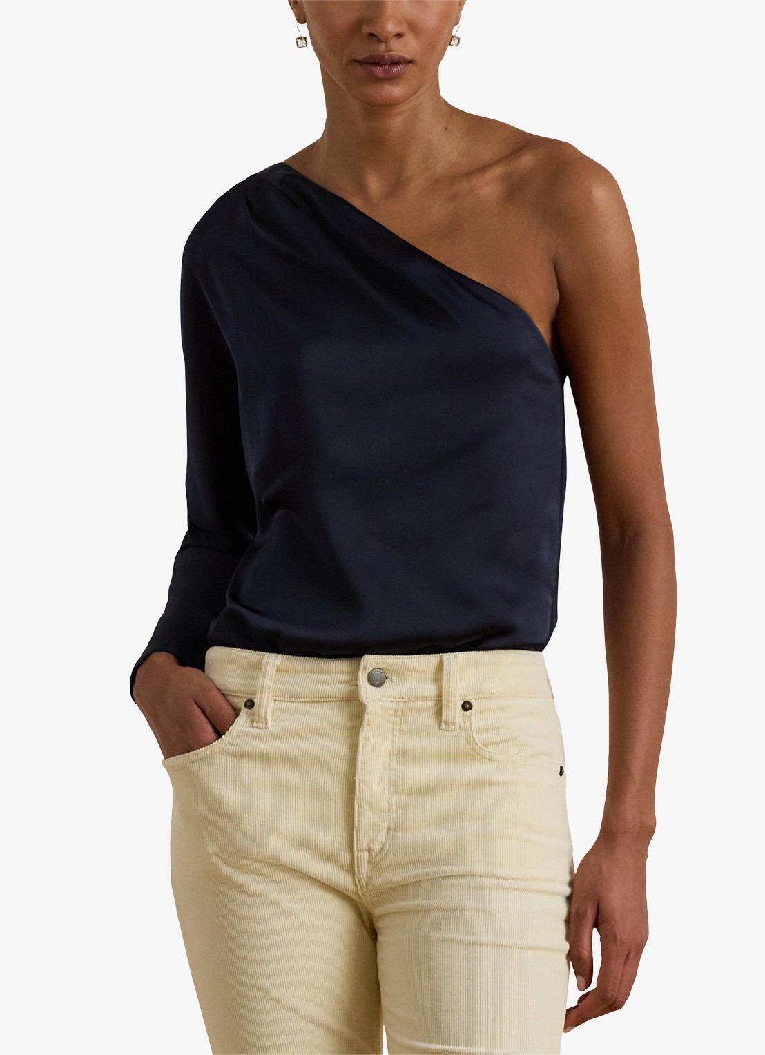 Ralph Lauren One shoulder top met plooidetail - detail 3 donkerblauw