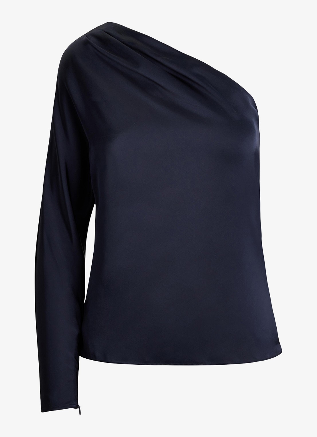 Ralph Lauren One shoulder top met plooidetail - voorkant donkerblauw