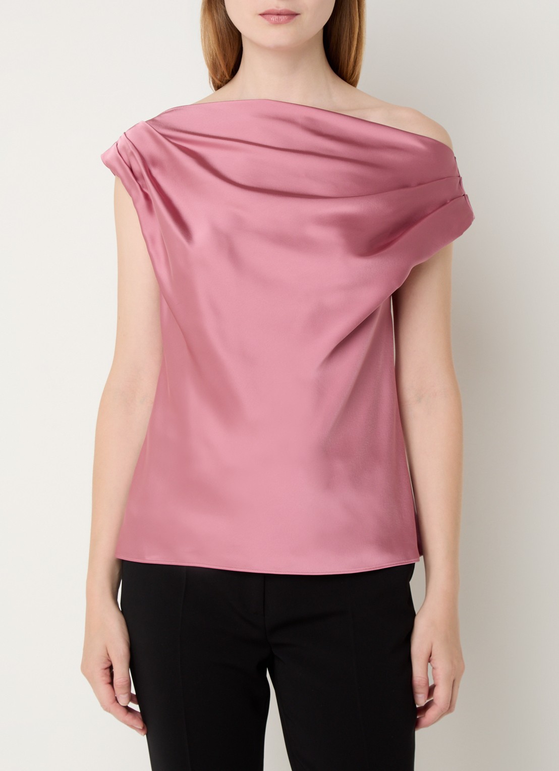 Ralph Lauren One shoulder top van satijn met plooidetail - detail 4 rose blush / roze