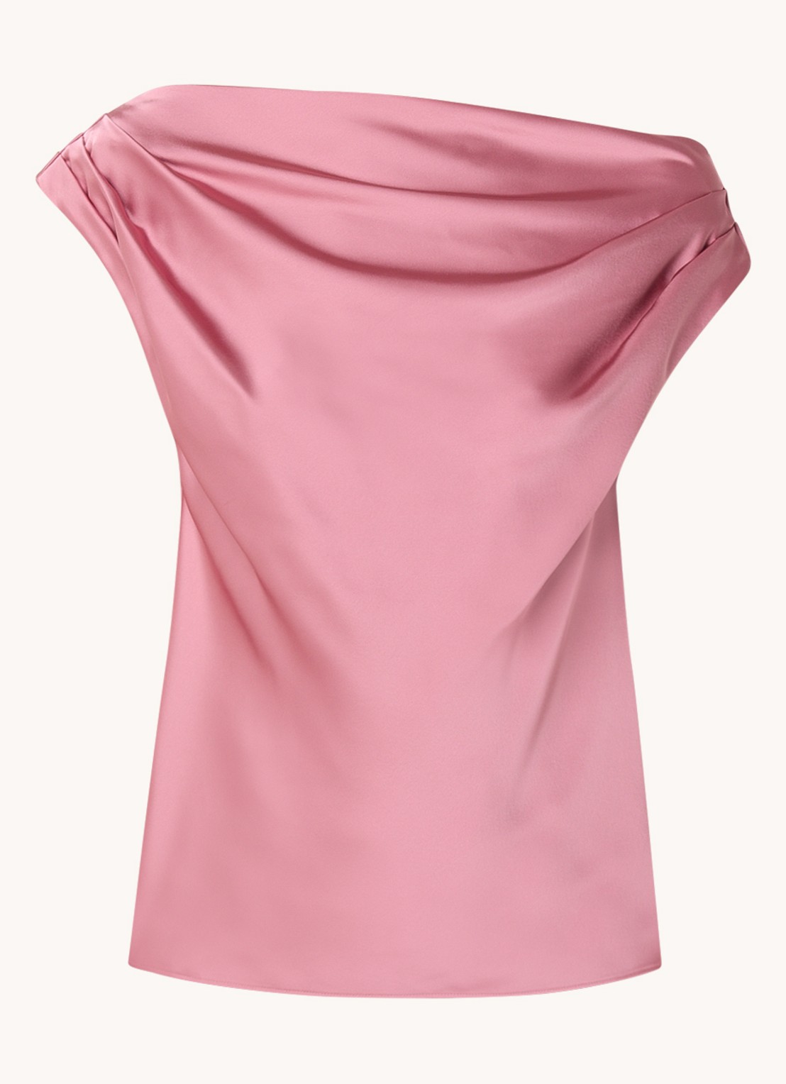 Ralph Lauren One shoulder top van satijn met plooidetail - voorkant 2 rose blush / roze