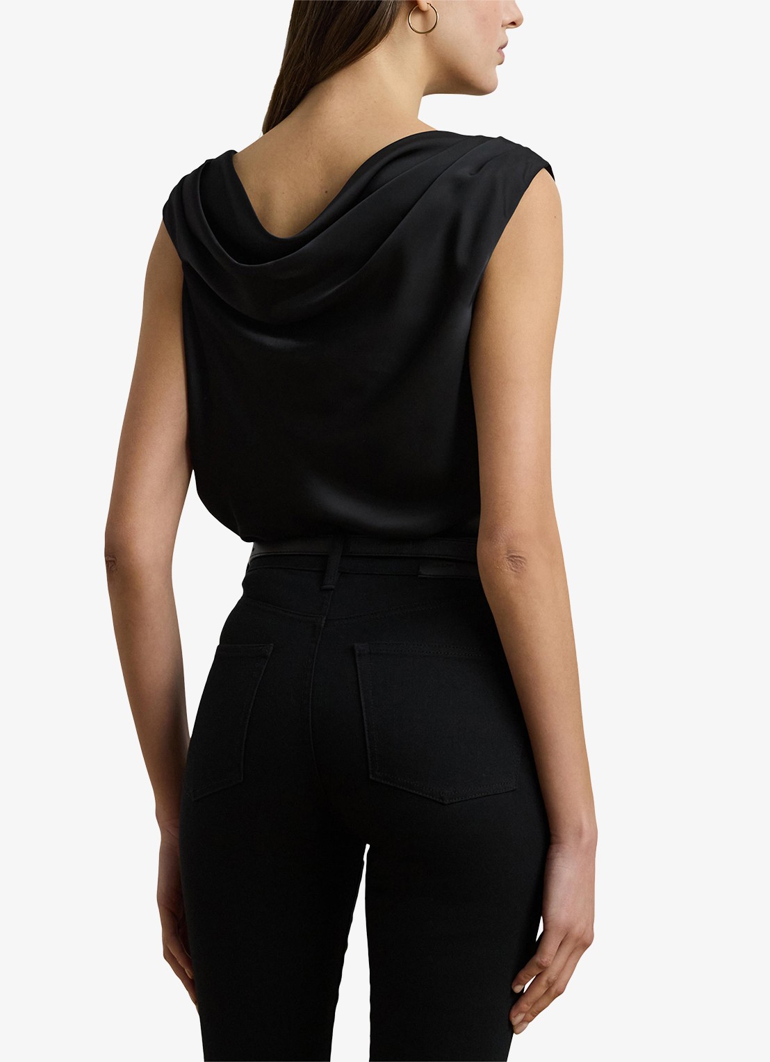 Ralph Lauren One shoulder top van satijn met plooidetail - achterkant 3 black / zwart