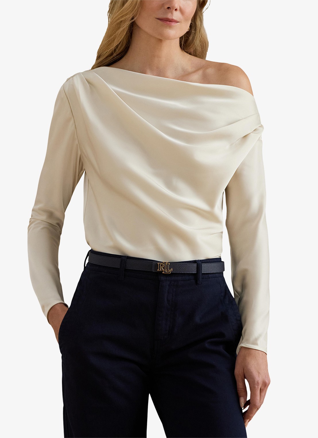Ralph Lauren One shoulder tuniek van satijn met plooidetails - detail 2 creme