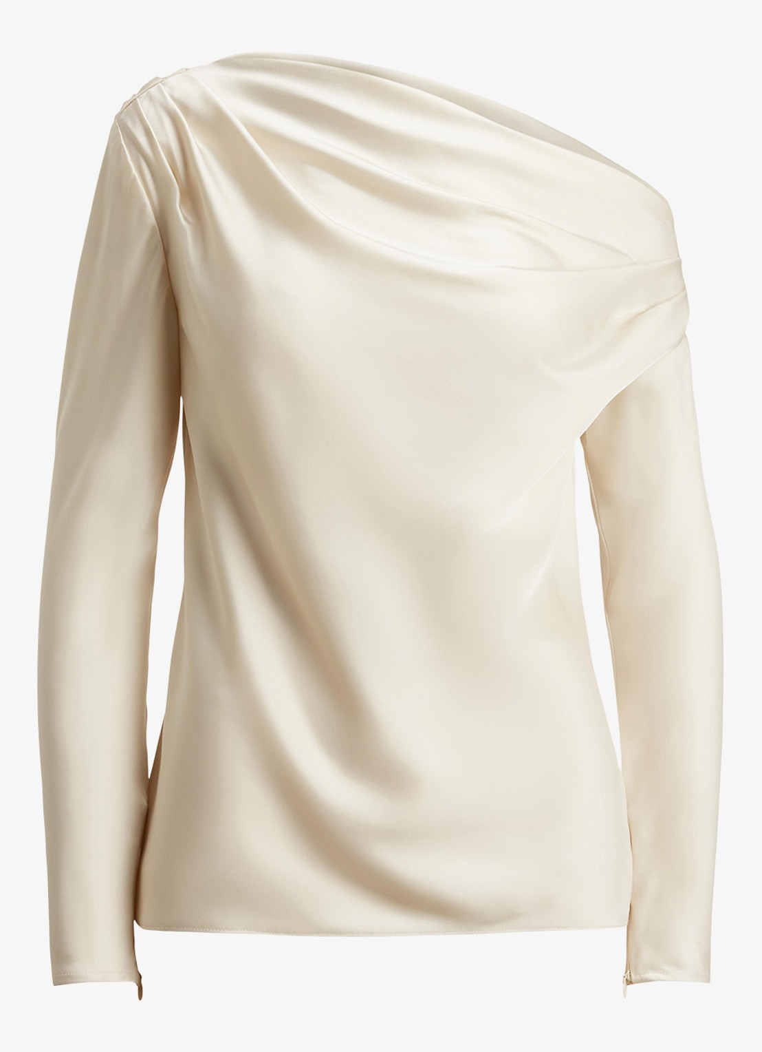 Ralph Lauren One shoulder tuniek van satijn met plooidetails - voorkant 3 creme