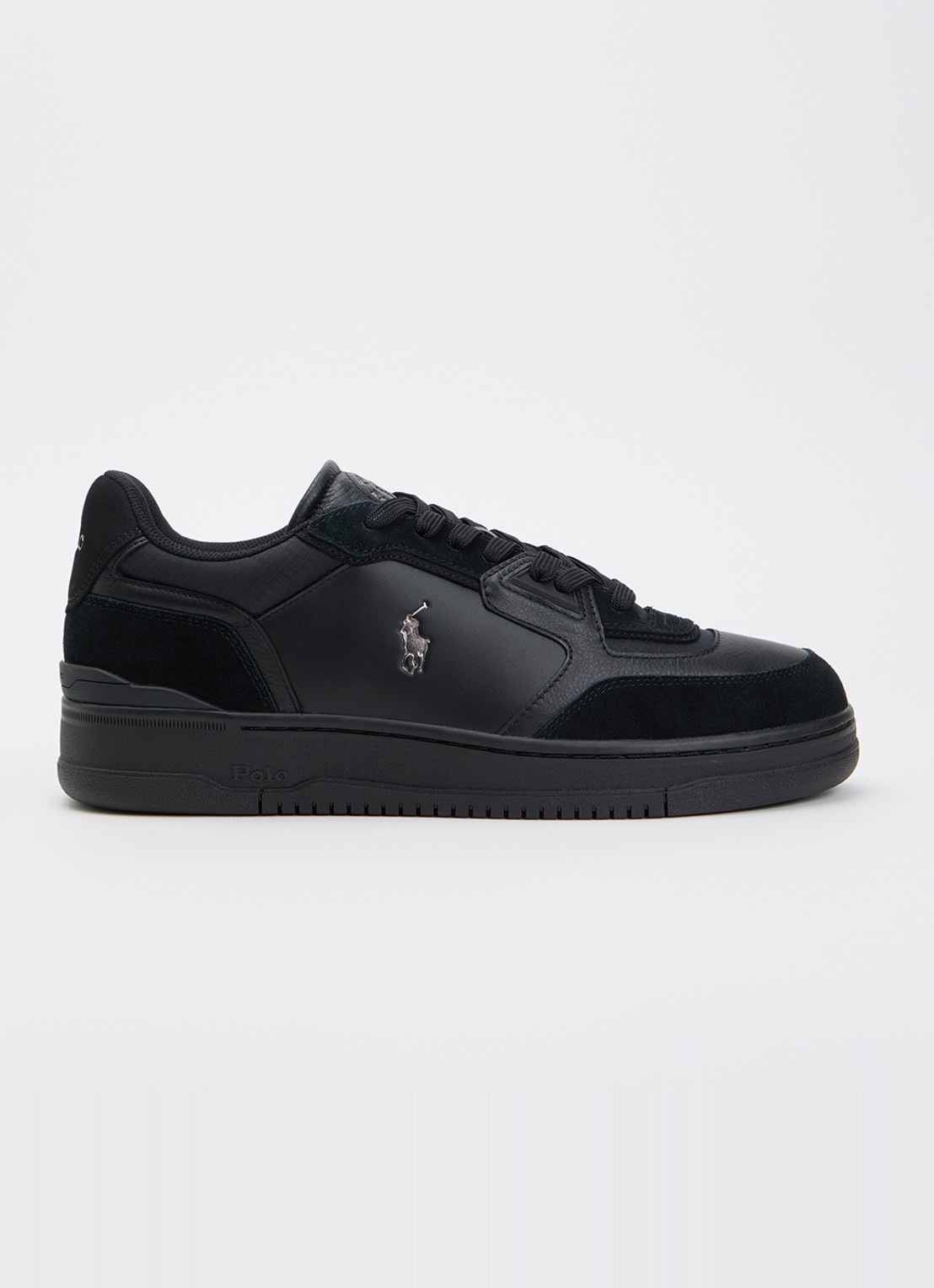 Ralph Lauren Open Masters sneaker van leer met logo - voorkant zwart