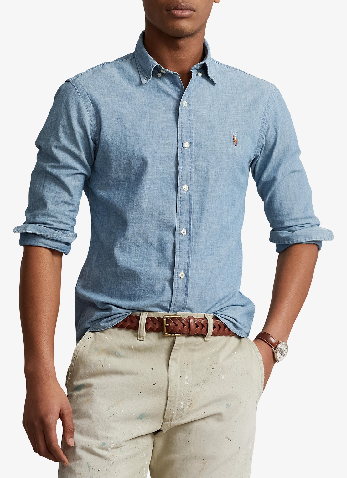Ralph Lauren Overhemd met button down kraag - detail chambray / blauw