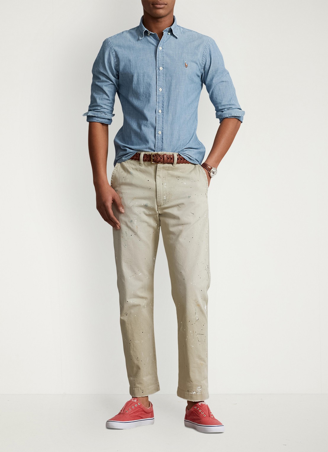 Ralph Lauren Overhemd met button down kraag - voorkant 5 chambray / blauw