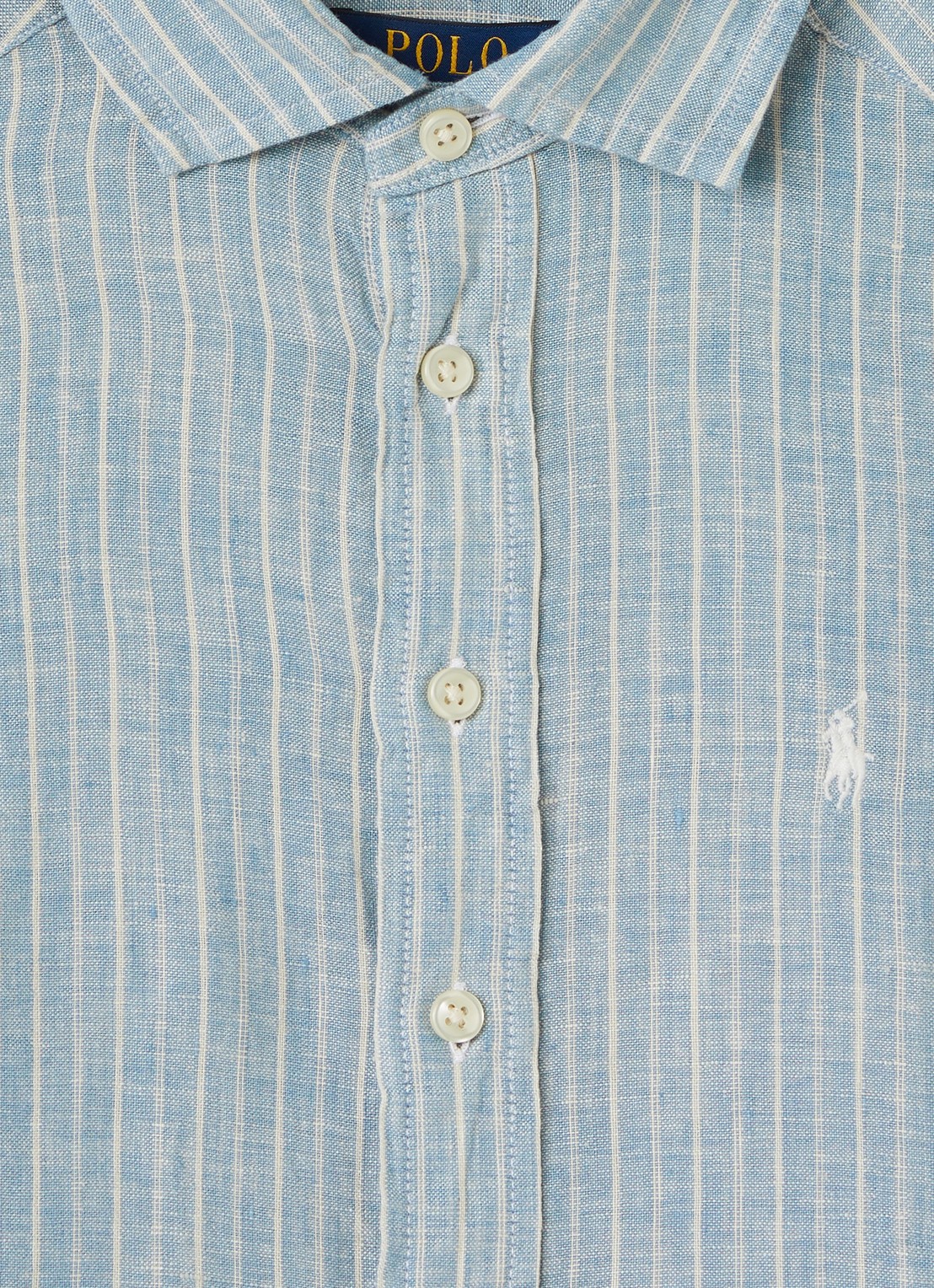 Ralph Lauren Overhemd van linnen met streepprint - detail staalblauw