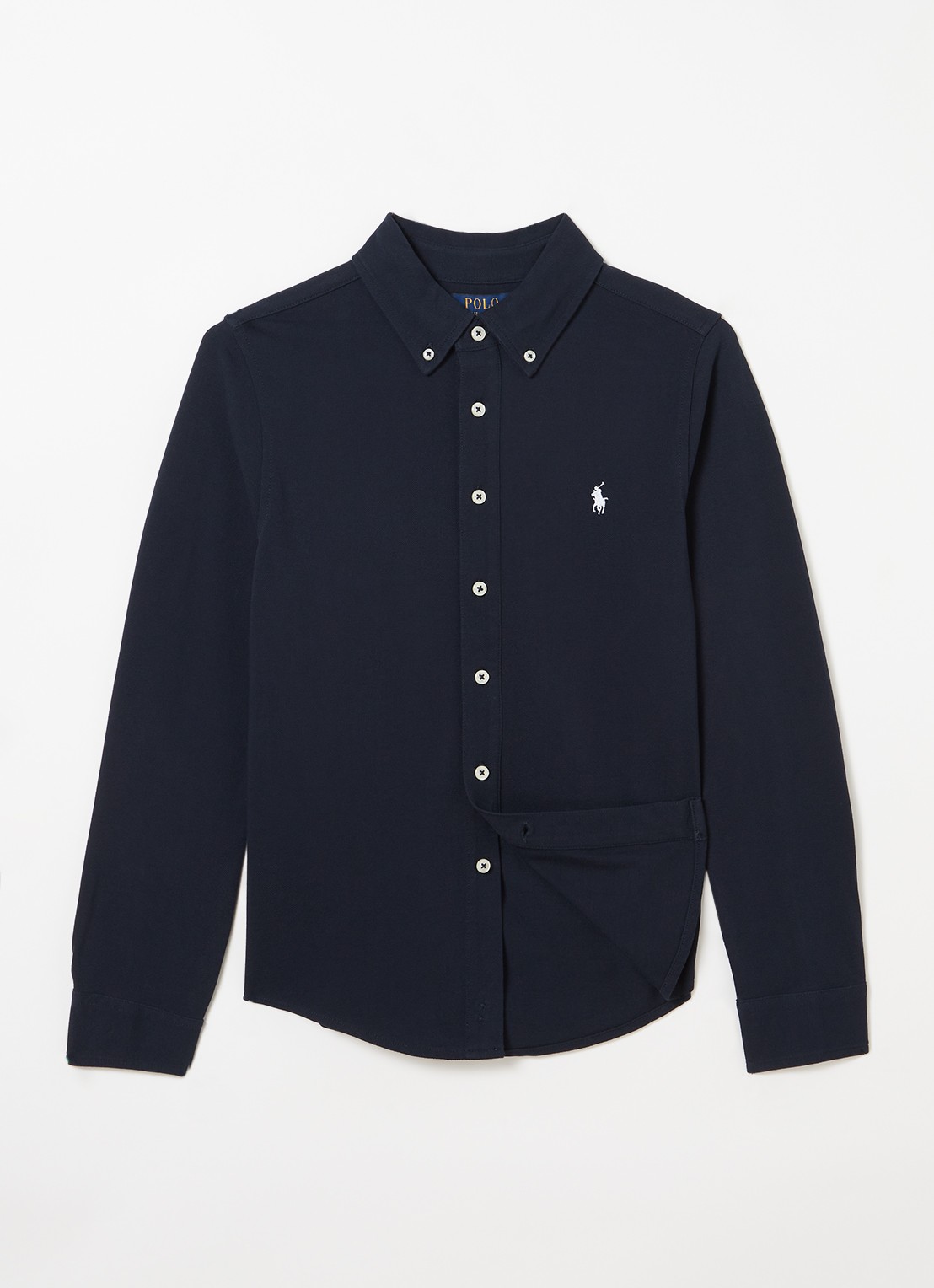 Ralph Lauren Overhemd van piqué katoen met logoborduring - voorkant 2 donkerblauw