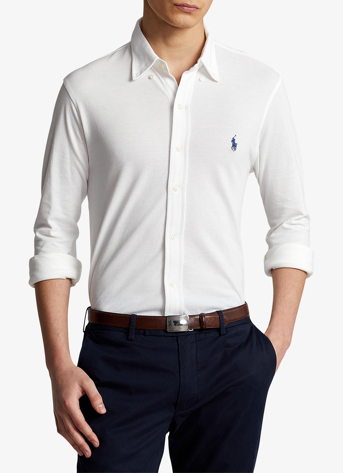Ralph Lauren Overhemd van piqué katoen - detail white / wit