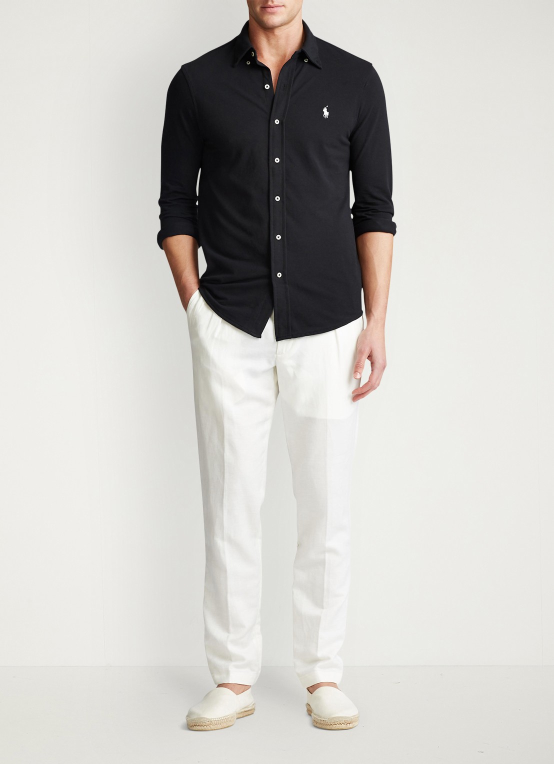 Ralph Lauren Overhemd van piqué katoen - voorkant 2 polo black / zwart