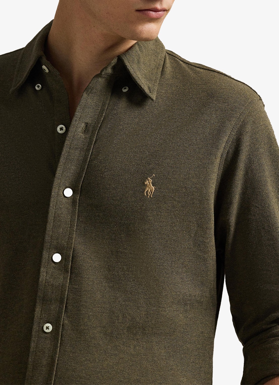 Ralph Lauren Overhemd van piqué katoen - detail 2 wilson olive heather / bruin