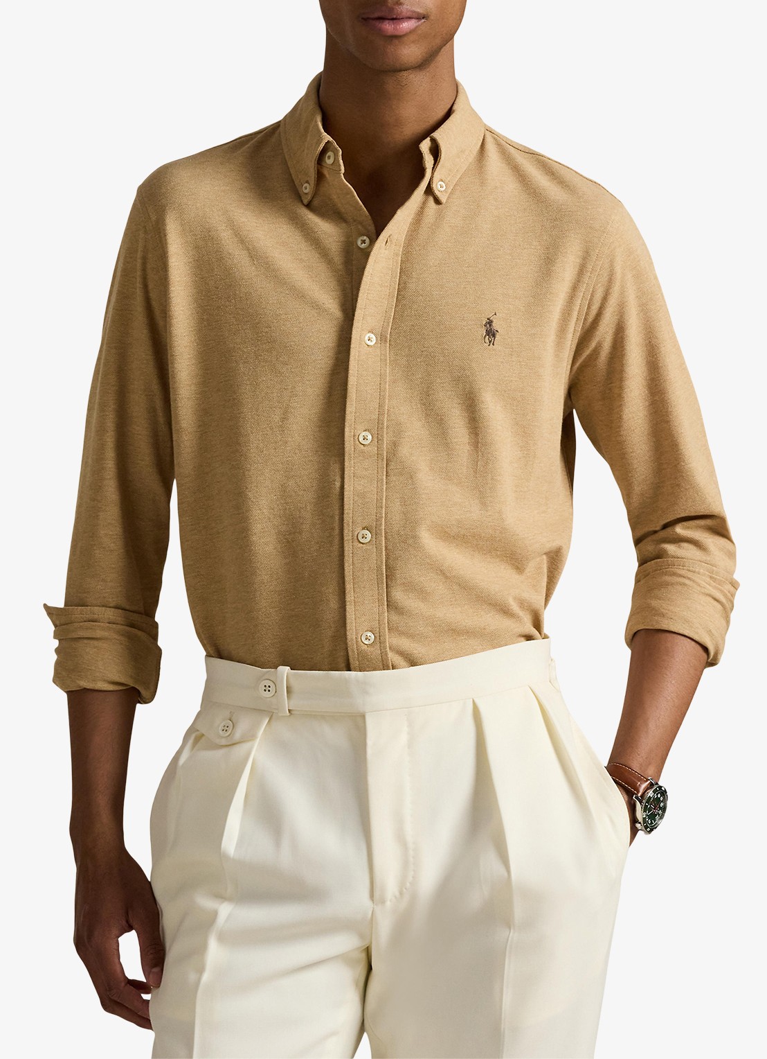 Ralph Lauren Overhemd van piqué katoen - detail 6 classic camel heather / beige