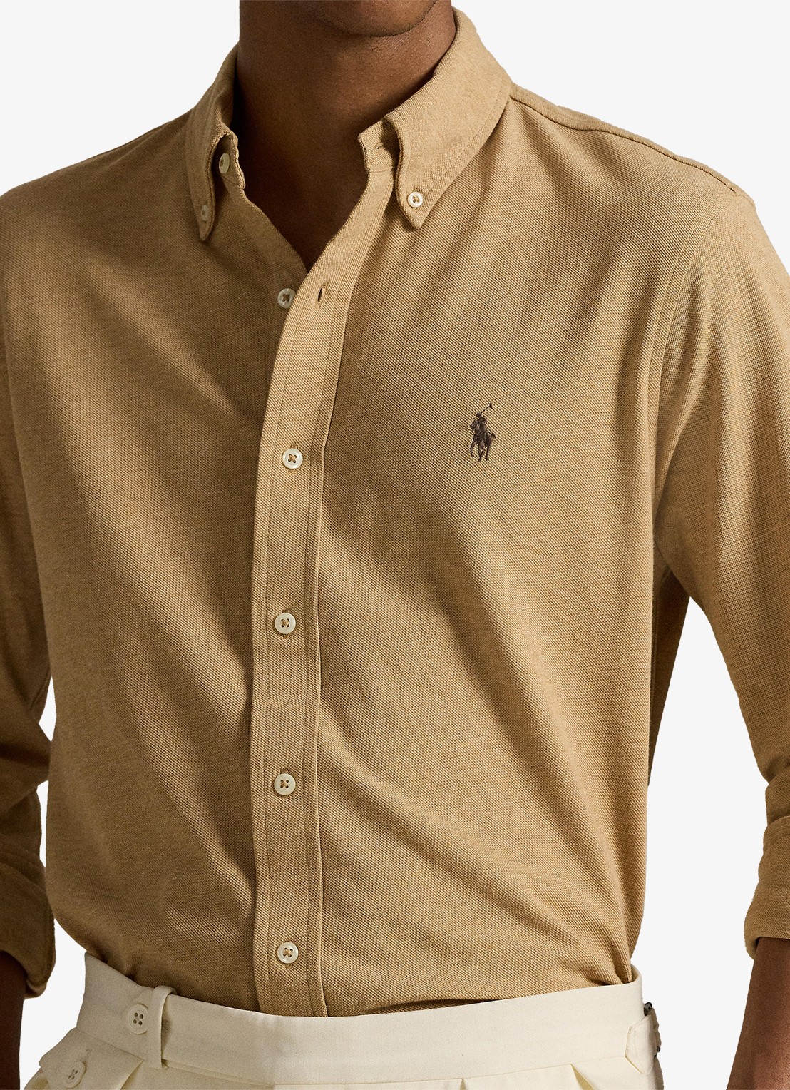 Ralph Lauren Overhemd van piqué katoen - detail 7 classic camel heather / beige
