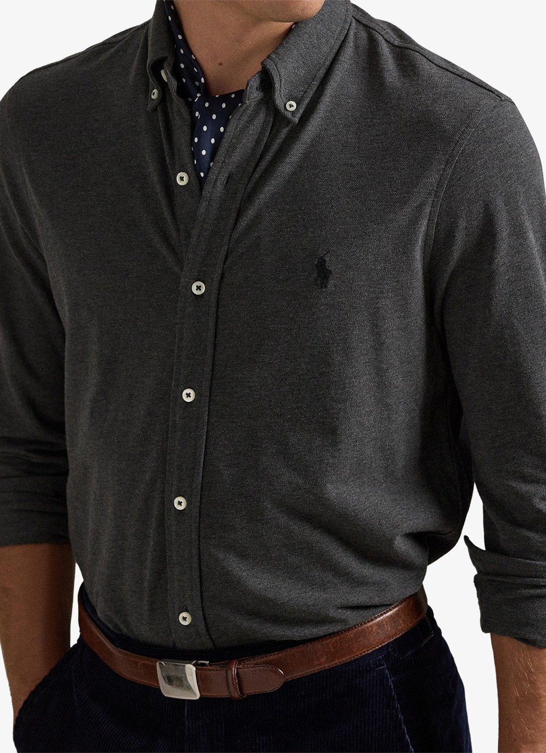 Ralph Lauren Overhemd van piqué katoen - detail 2 windsor heather / donkergrijs