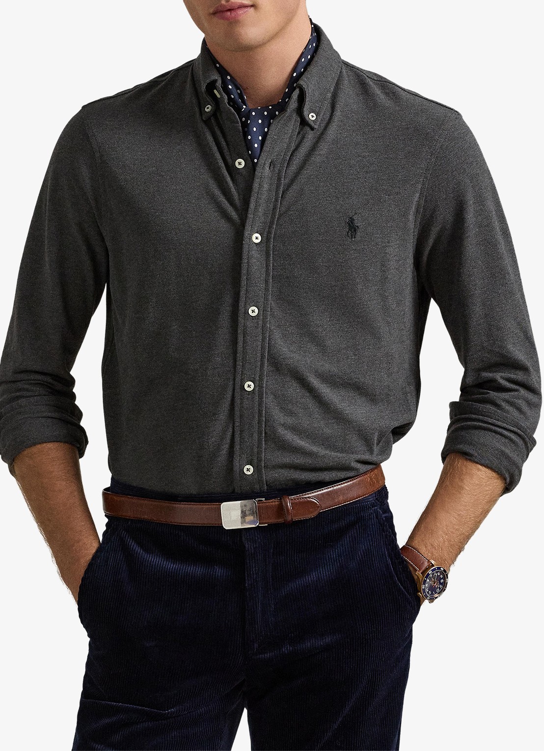 Ralph Lauren Overhemd van piqué katoen - voorkant 5 windsor heather / donkergrijs