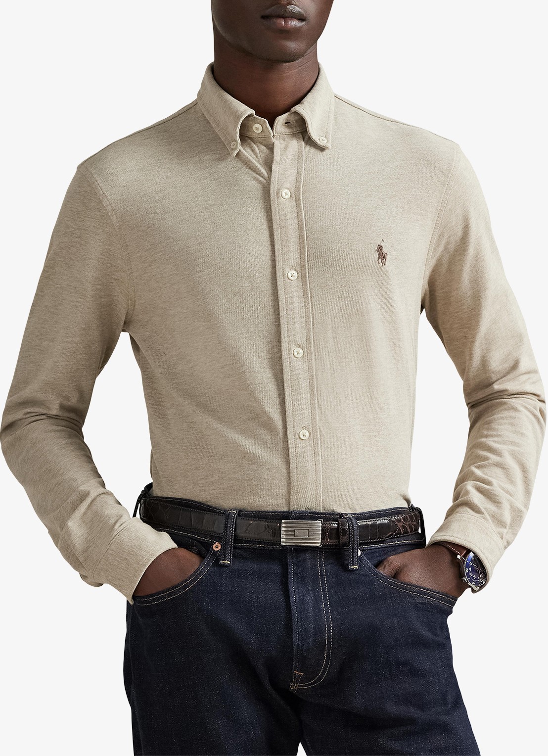 Ralph Lauren Overhemd van piqué katoen - detail 4 tuscan beige heather / beige