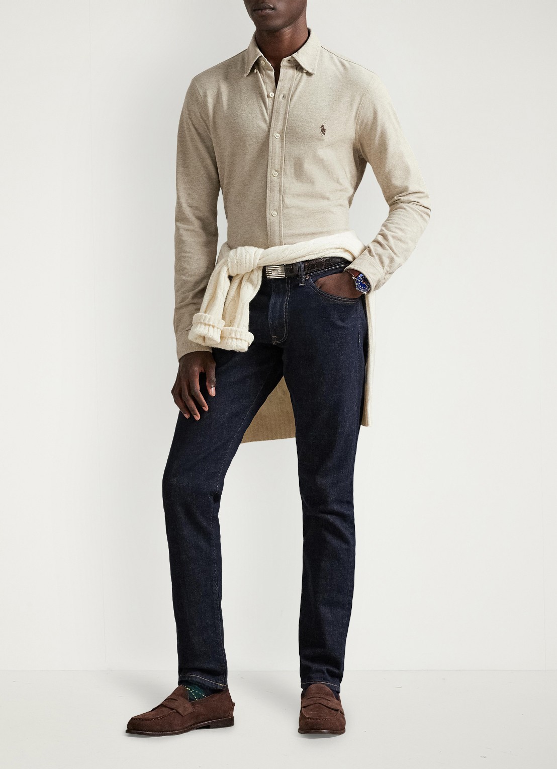 Ralph Lauren Overhemd van piqué katoen - detail 6 tuscan beige heather / beige