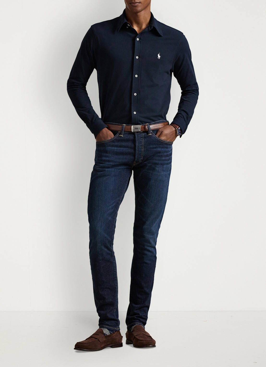 Ralph Lauren Overhemd van piqué katoen - voorkant 4 aviator navy / donkerblauw