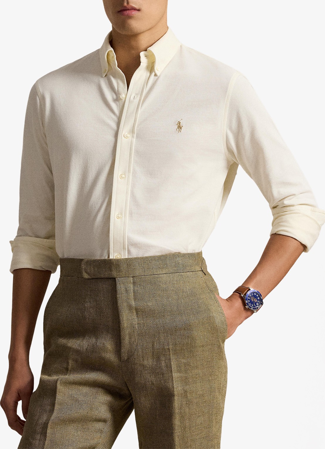Ralph Lauren Overhemd van piqué katoen - voorkant 5 pale cream / crème
