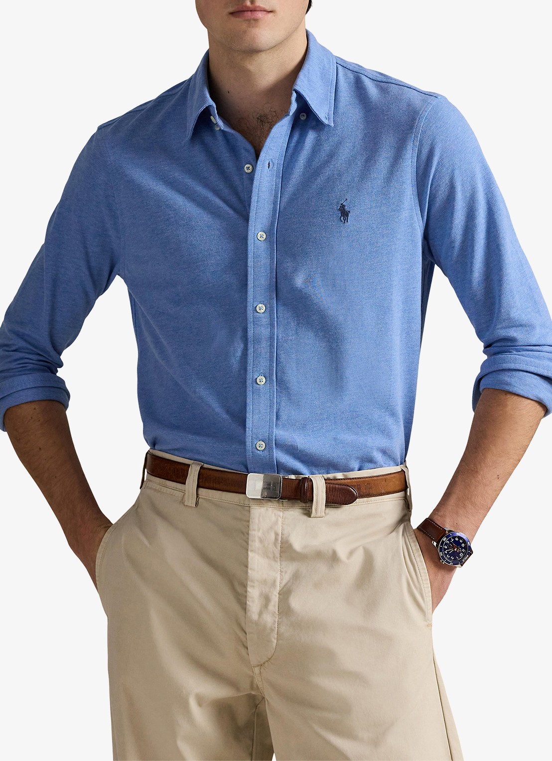 Ralph Lauren Overhemd van piqué katoen - detail 4 soft royal heather / blauw