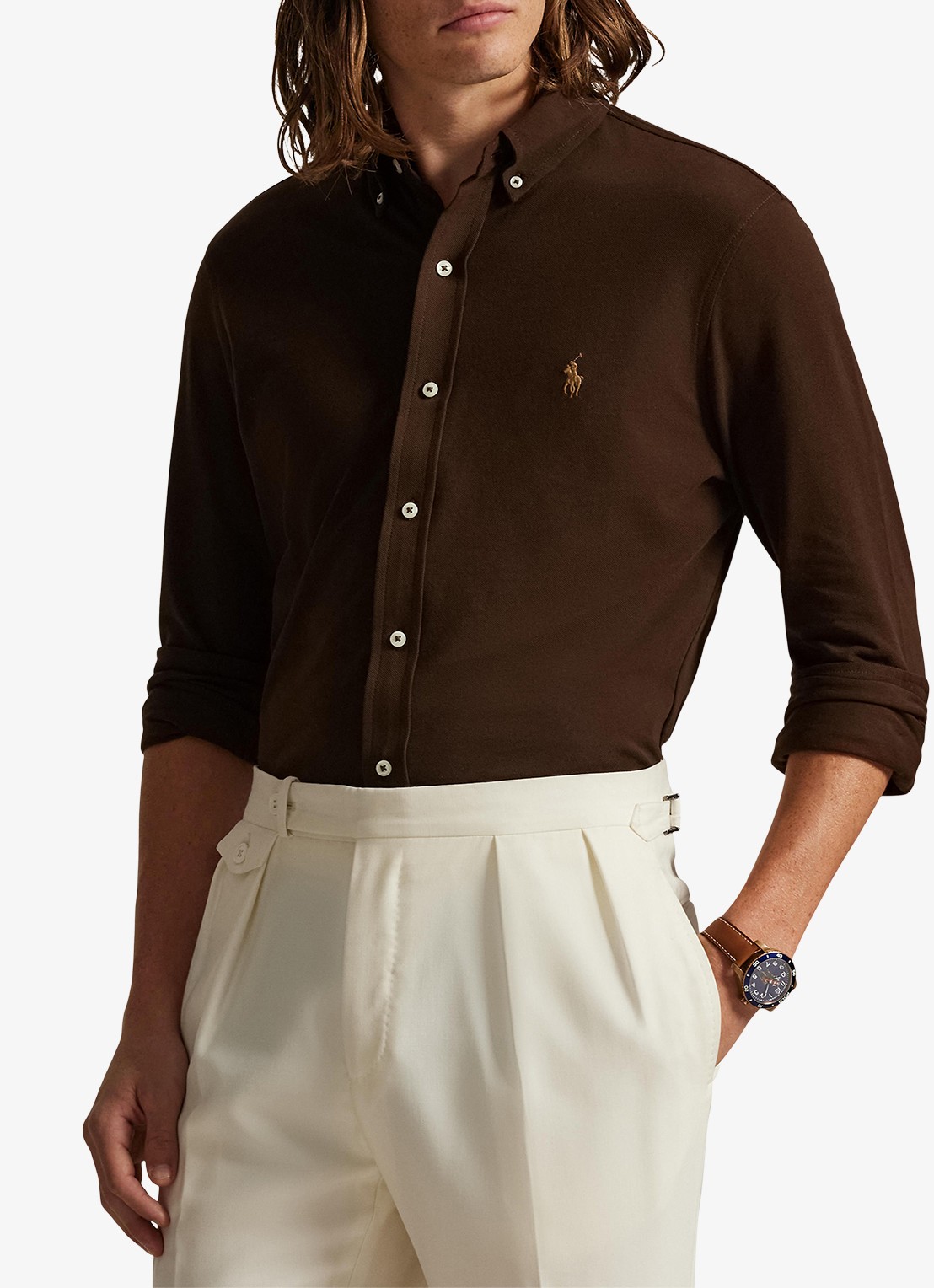 Ralph Lauren Overhemd van piqué katoen - detail dark beech / zwart
