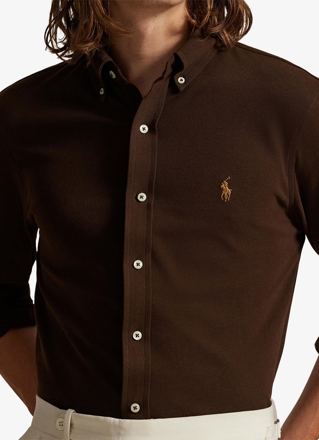 Ralph Lauren Overhemd van piqué katoen - detail 2 dark beech / zwart