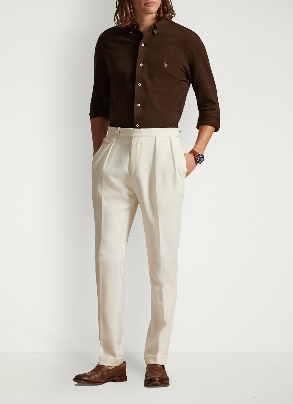 Ralph Lauren Overhemd van piqué katoen - voorkant 4 dark beech / zwart