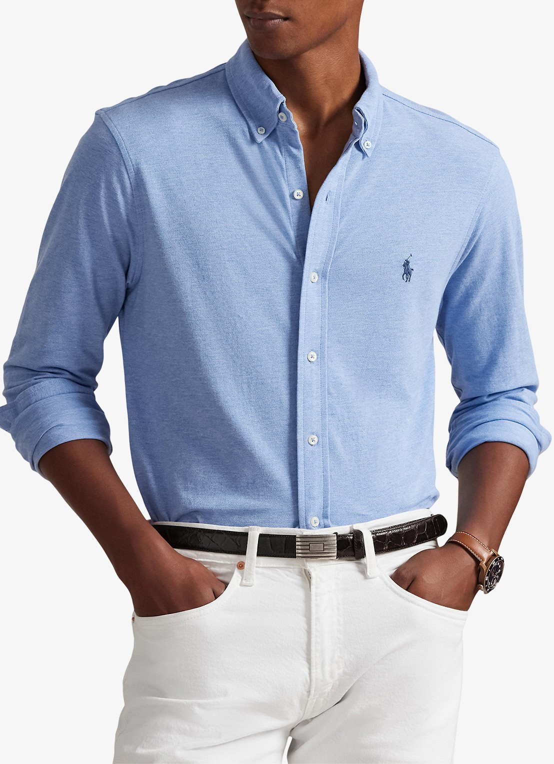 Ralph Lauren Overhemd van piqué katoen - detail 6 isle heather / creme