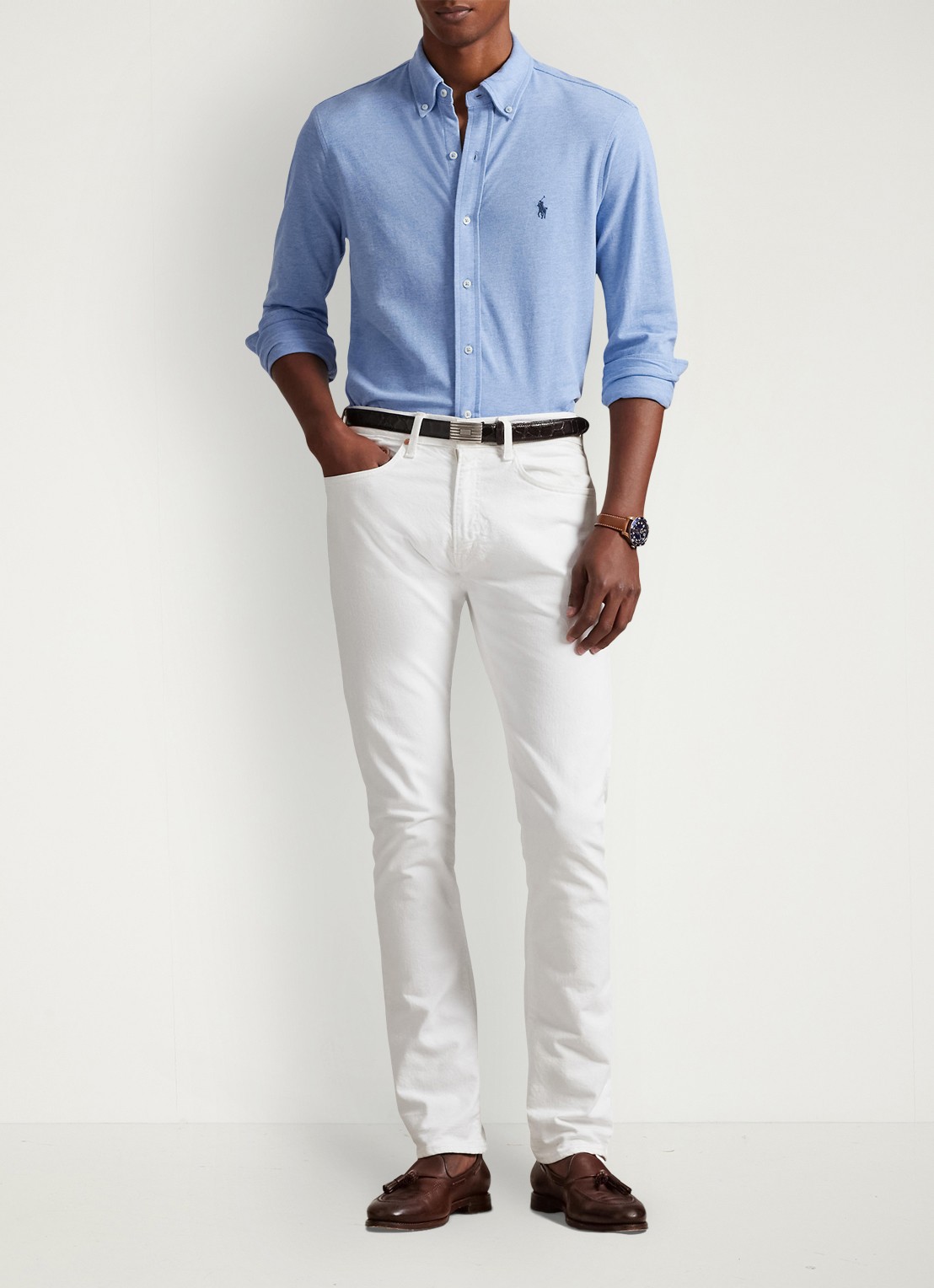 Ralph Lauren Overhemd van piqué katoen - voorkant 4 isle heather / creme