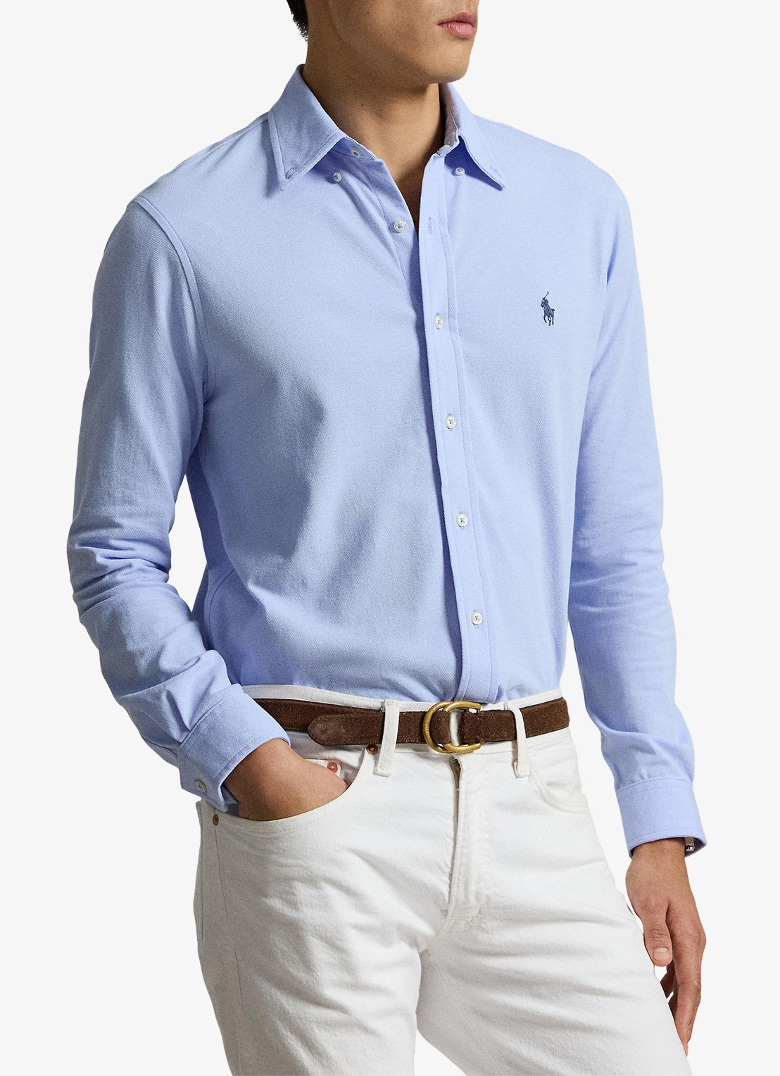 Ralph Lauren Overhemd van piqué katoen - voorkant 3 pebble blue c7952-zy57