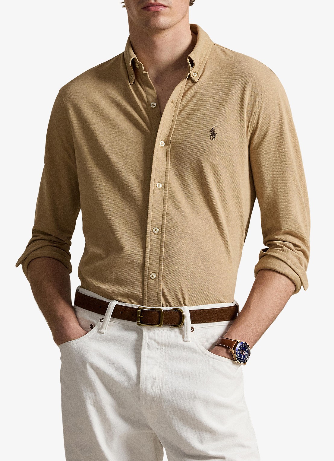 Ralph Lauren Overhemd van piqué katoen - voorkant 2 vintage khaki c8888-zy59