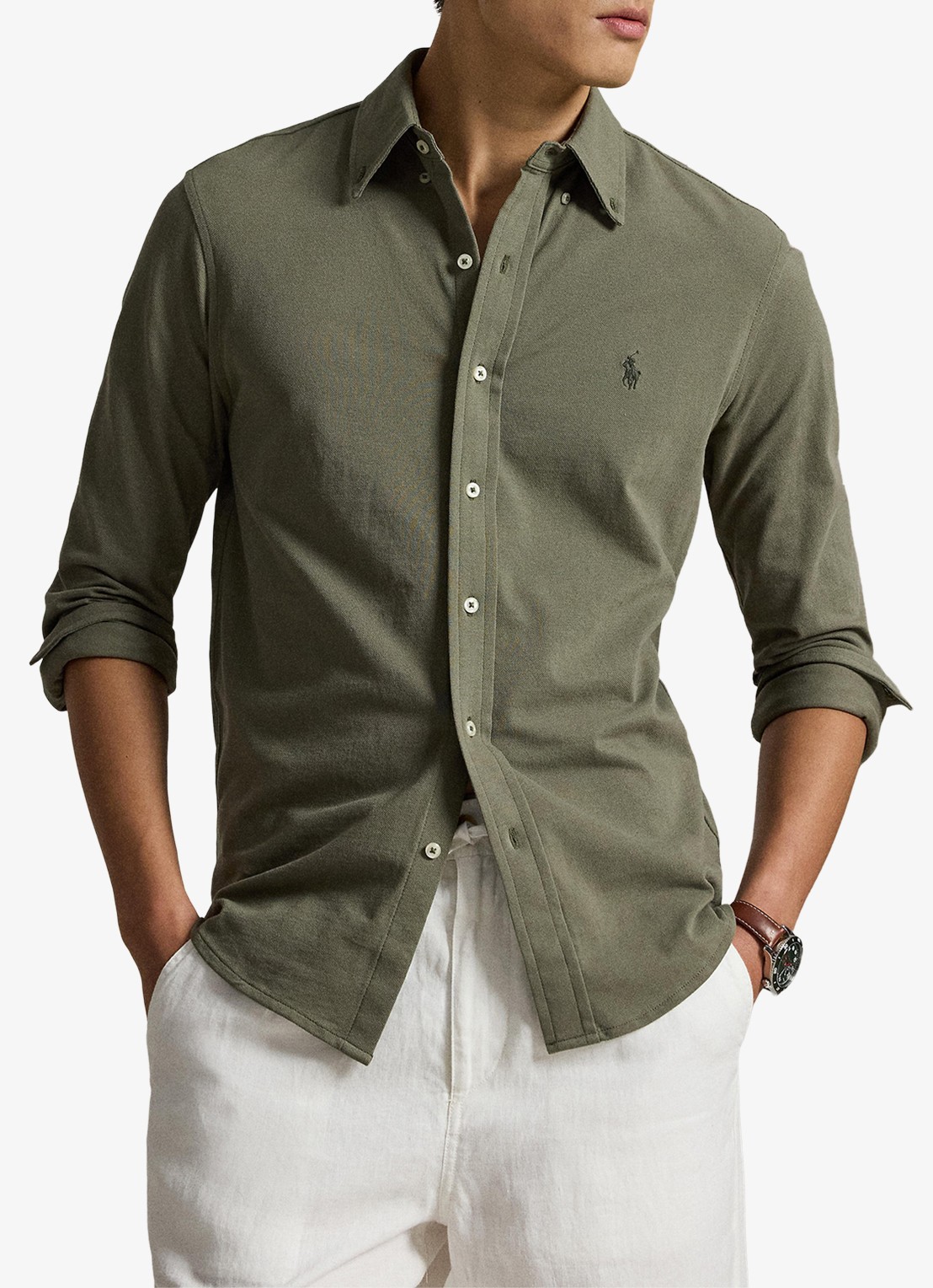 Ralph Lauren Overhemd van piqué katoen - voorkant 3 cruise olive c0594-zy58