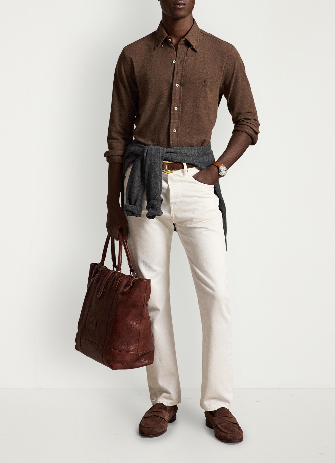 Ralph Lauren Overhemd van piqué katoen - detail 2 nutmeg brown htht / bruin