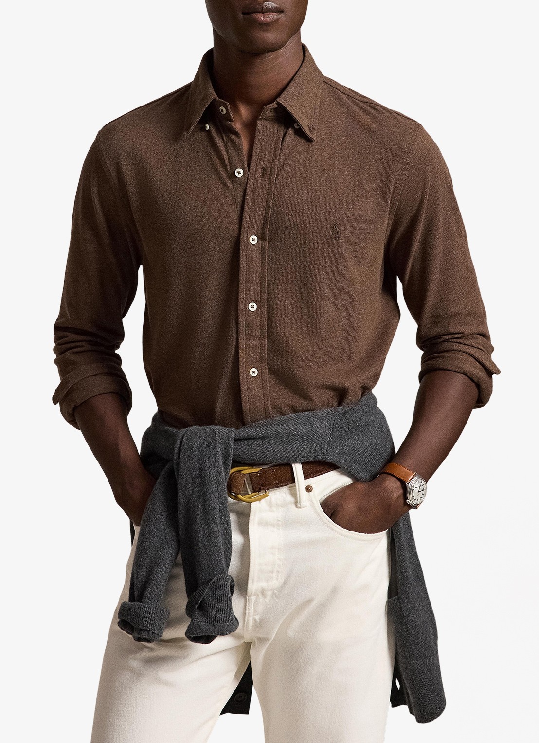 Ralph Lauren Overhemd van piqué katoen - voorkant 5 nutmeg brown htht / bruin