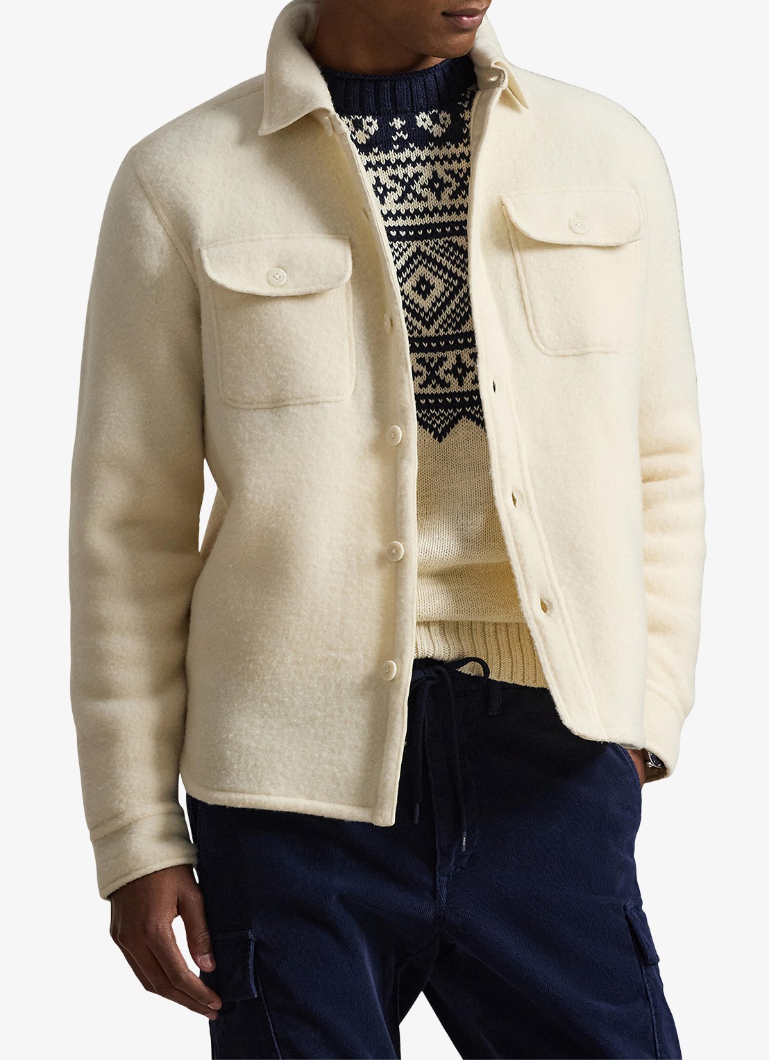 Ralph Lauren Overshirt in wolblend met borstzakken - detail 4 andover cream / creme