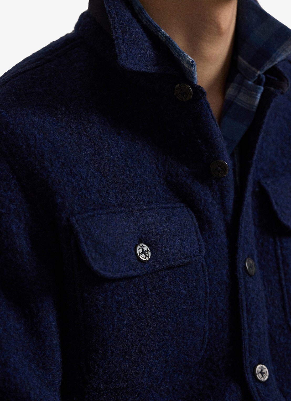 Ralph Lauren Overshirt in wolblend met borstzakken - detail 5 rl navy / donkerblauw