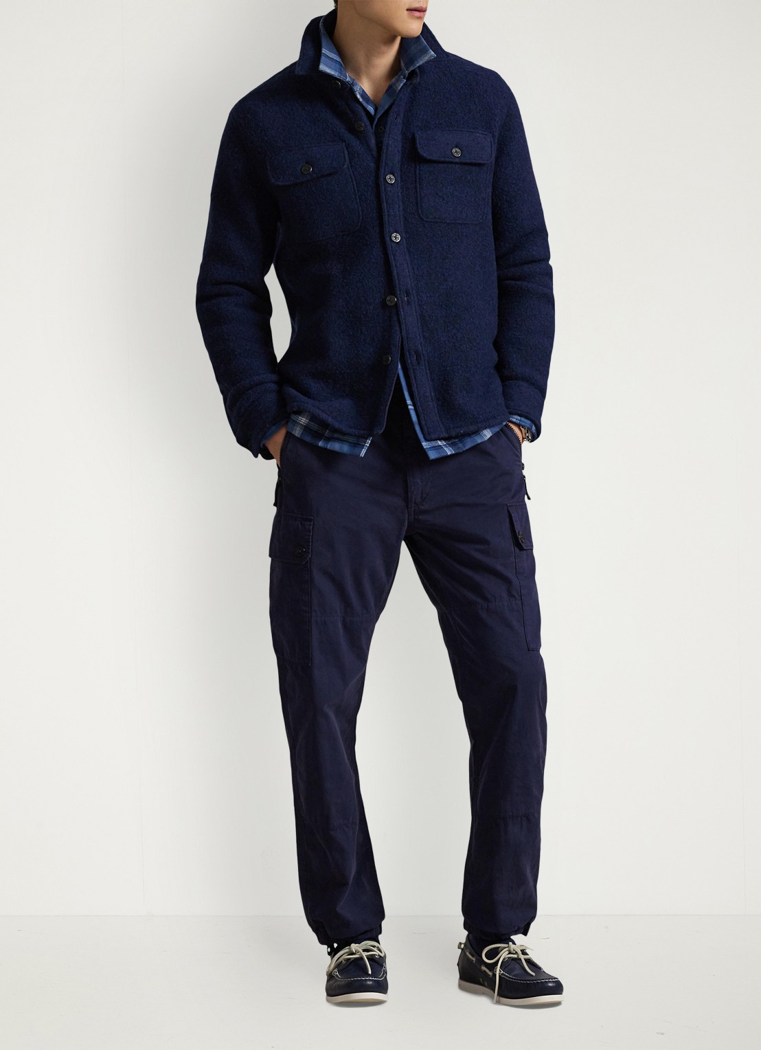 Ralph Lauren Overshirt in wolblend met borstzakken - voorkant 3 rl navy / donkerblauw