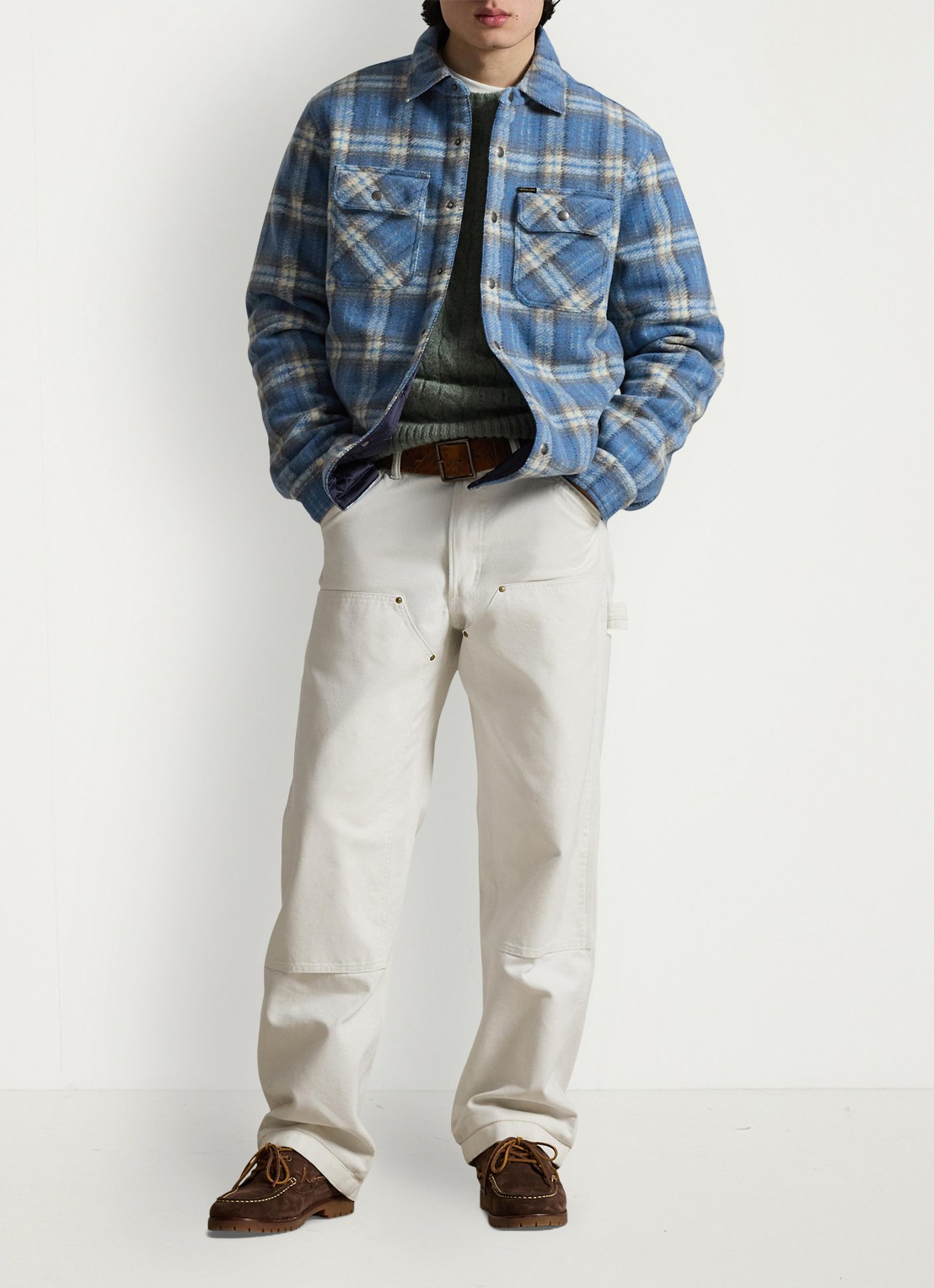Ralph Lauren Overshirt in wolblend met ruitdessin en borstzakken - voorkant 3 blue plaid / blauw