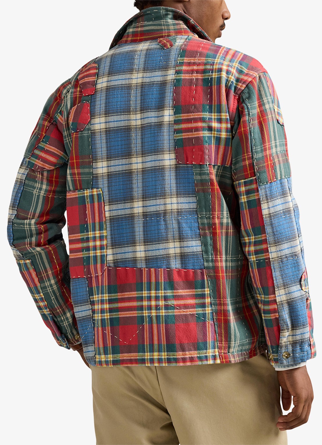 Ralph Lauren Overshirt met ruitdessin en patchwork - achterkant 3 valley peicing / rood