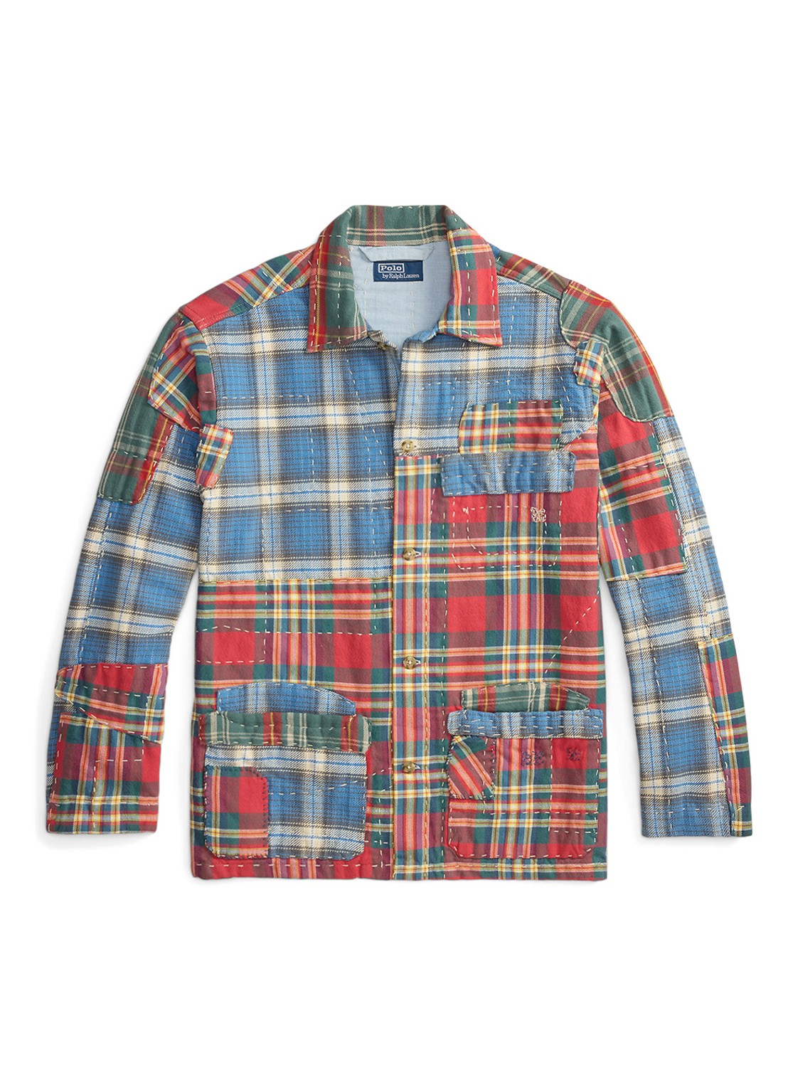 Ralph Lauren Overshirt met ruitdessin en patchwork - voorkant valley peicing / rood