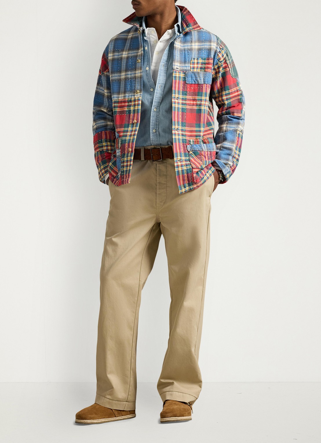 Ralph Lauren Overshirt met ruitdessin en patchwork - voorkant 2 valley peicing / rood