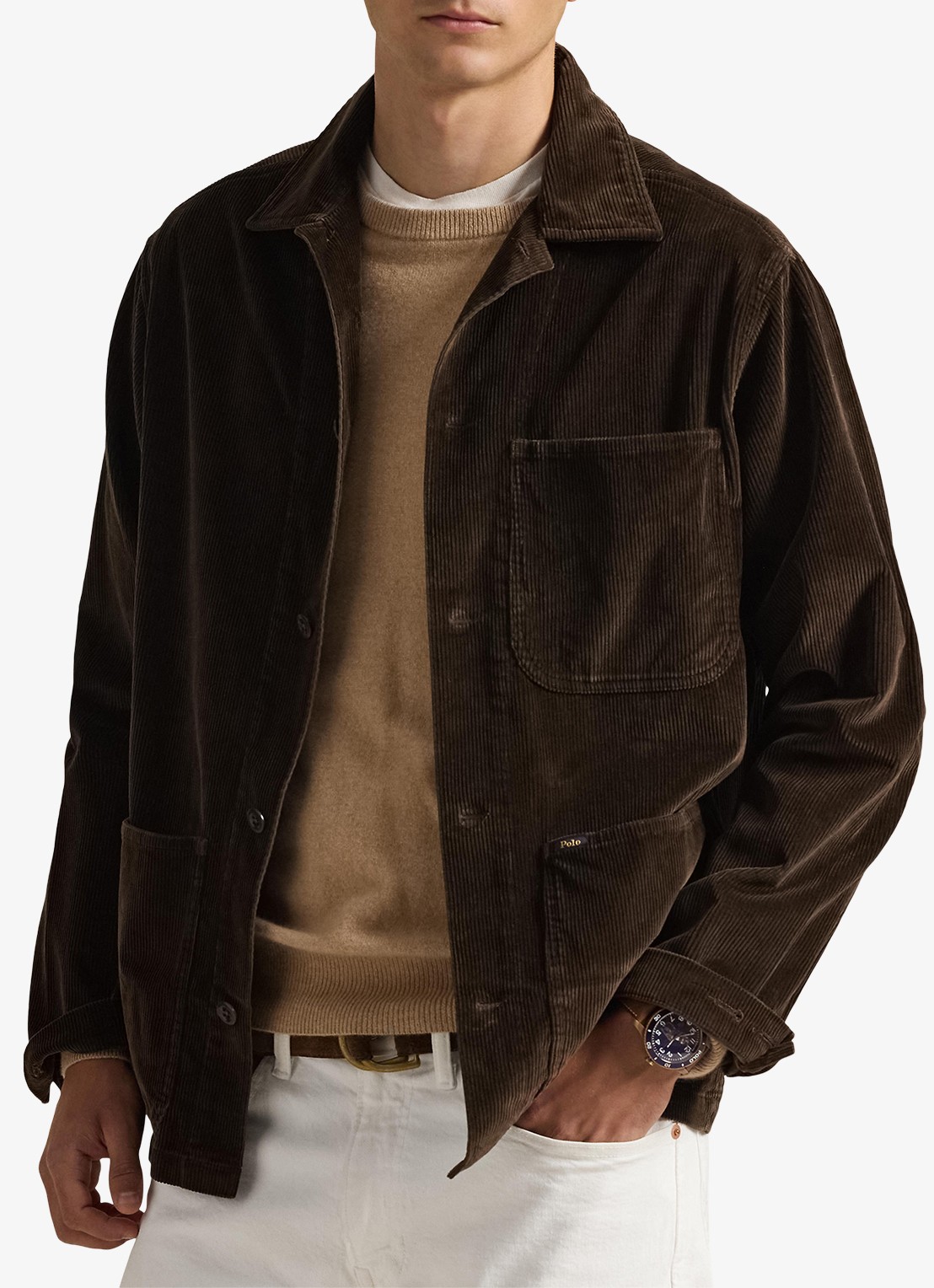 Ralph Lauren Overshirt van corduroy met opgestikte zakken - detail 2 dark beech / donkerbruin