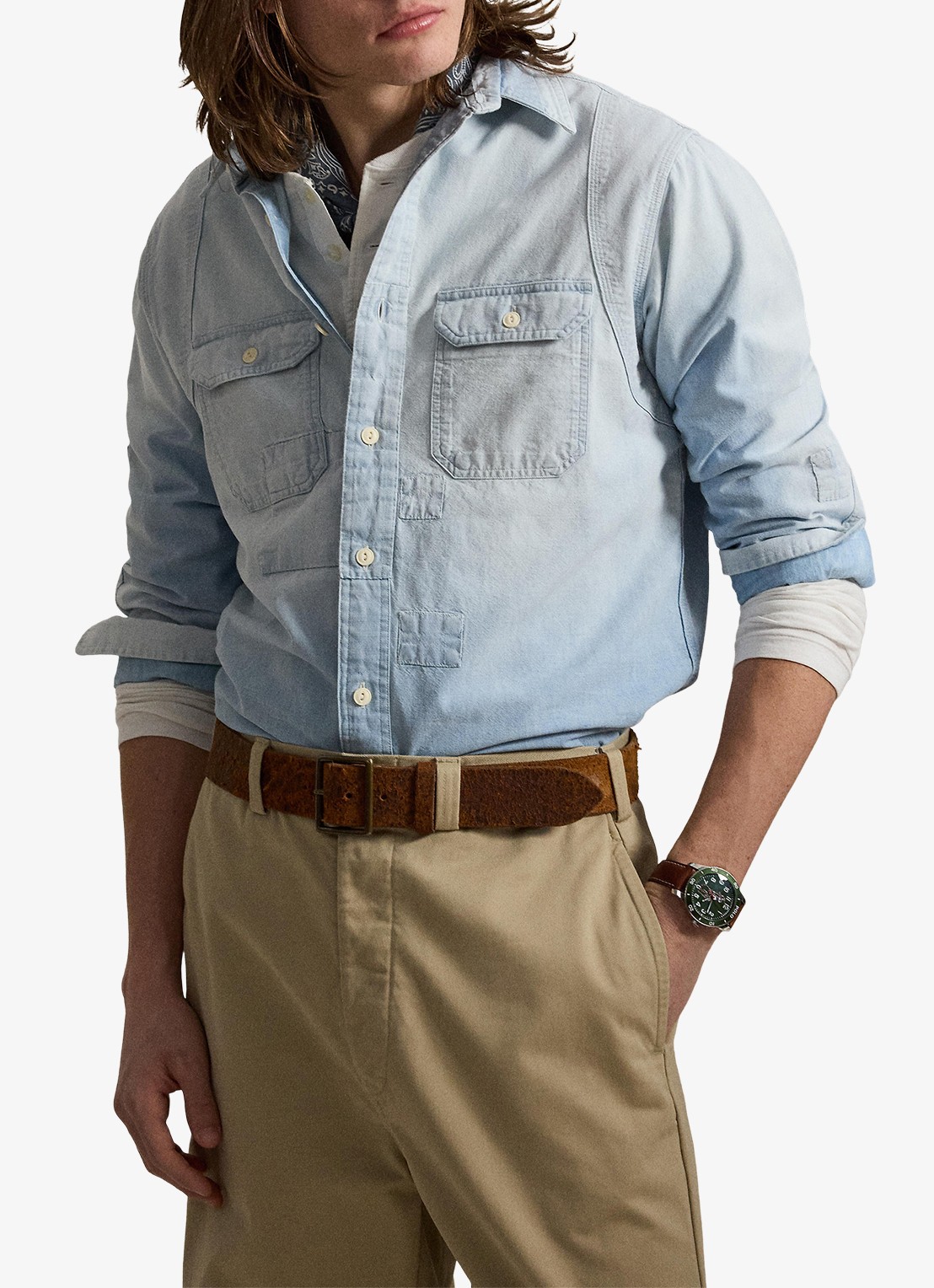 Ralph Lauren Overshirt van denim met borstzakken - voorkant 2 indigo