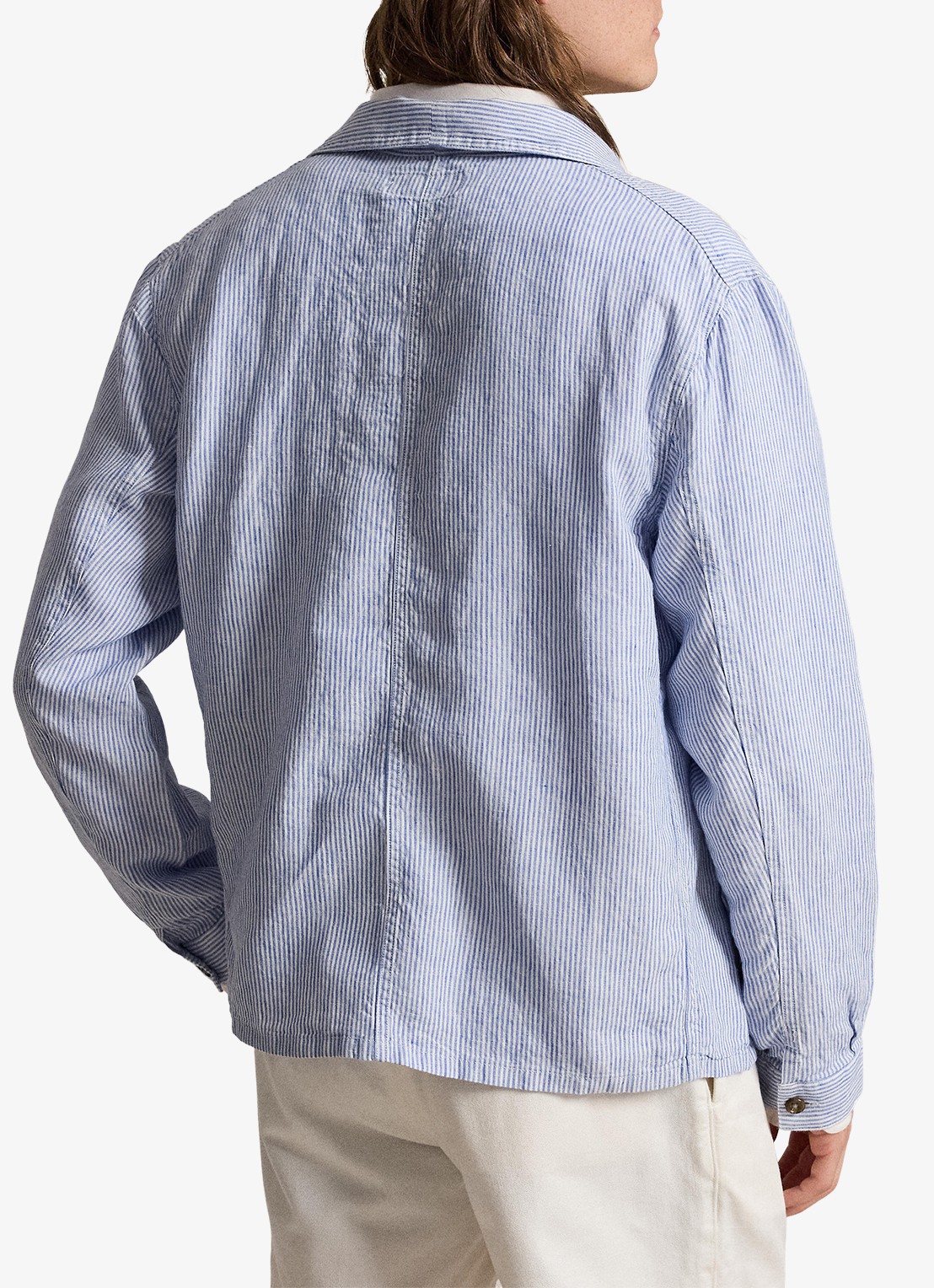 Ralph Lauren Overshirt van linnen met streepprint - achterkant 5 cabana blue white / blauw