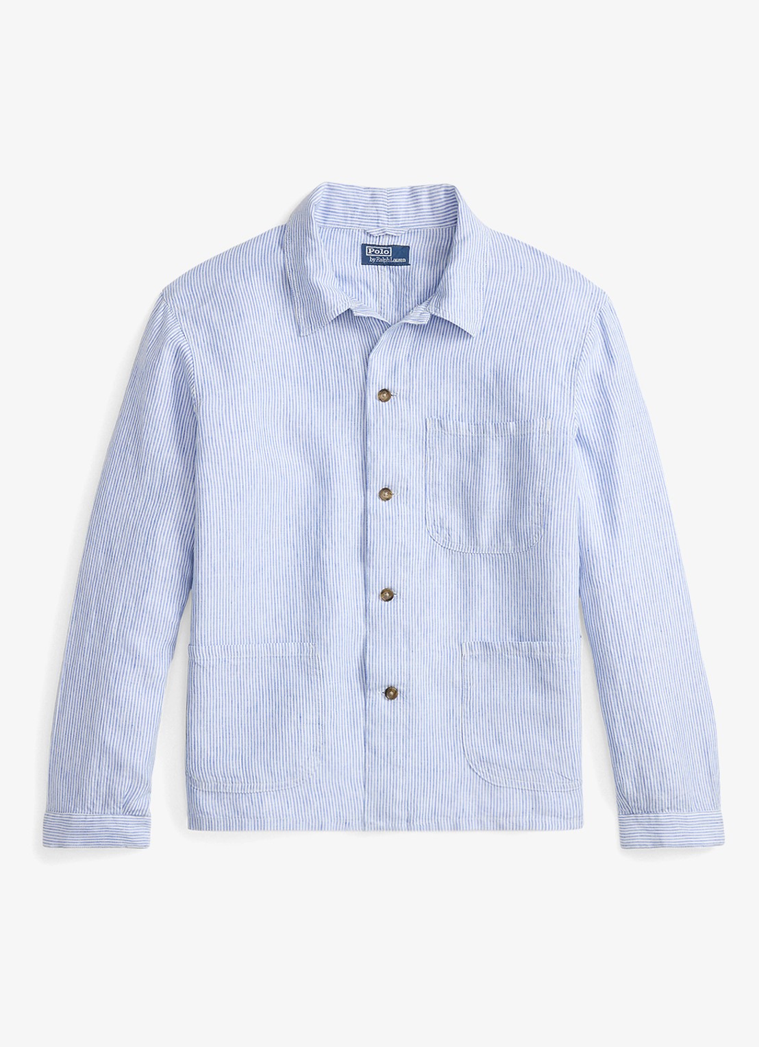 Ralph Lauren Overshirt van linnen met streepprint - voorkant cabana blue white / blauw