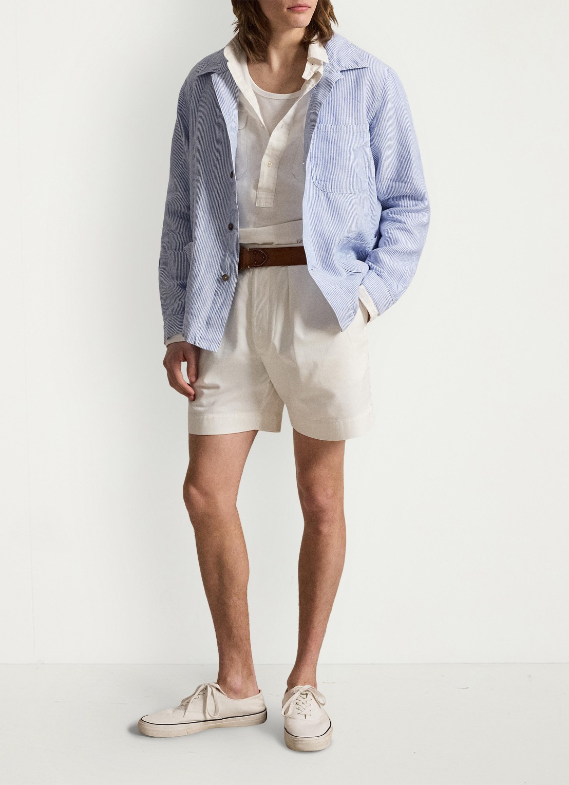 Ralph Lauren Overshirt van linnen met streepprint - voorkant 2 cabana blue white / blauw